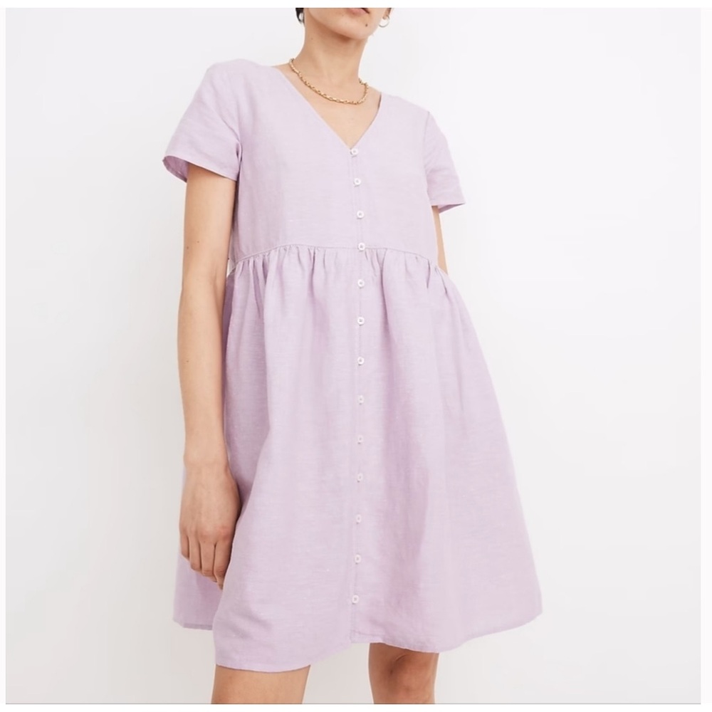 Madewell Linen Cotton Mini Lilac Dress w/Pockets L